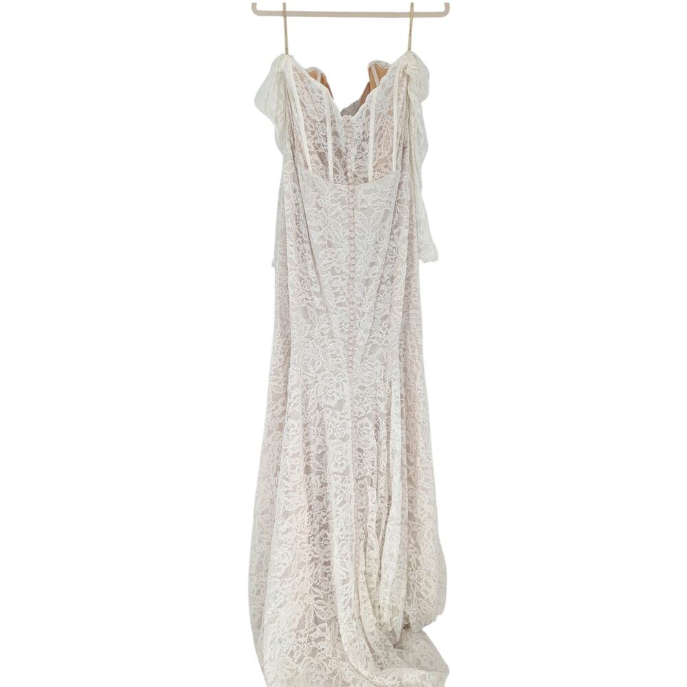 Jenny Yoo Dove Lace Wedding Dress Anthropologie Plus Size 22W Detachable Sleeves - Picture 4 of 5